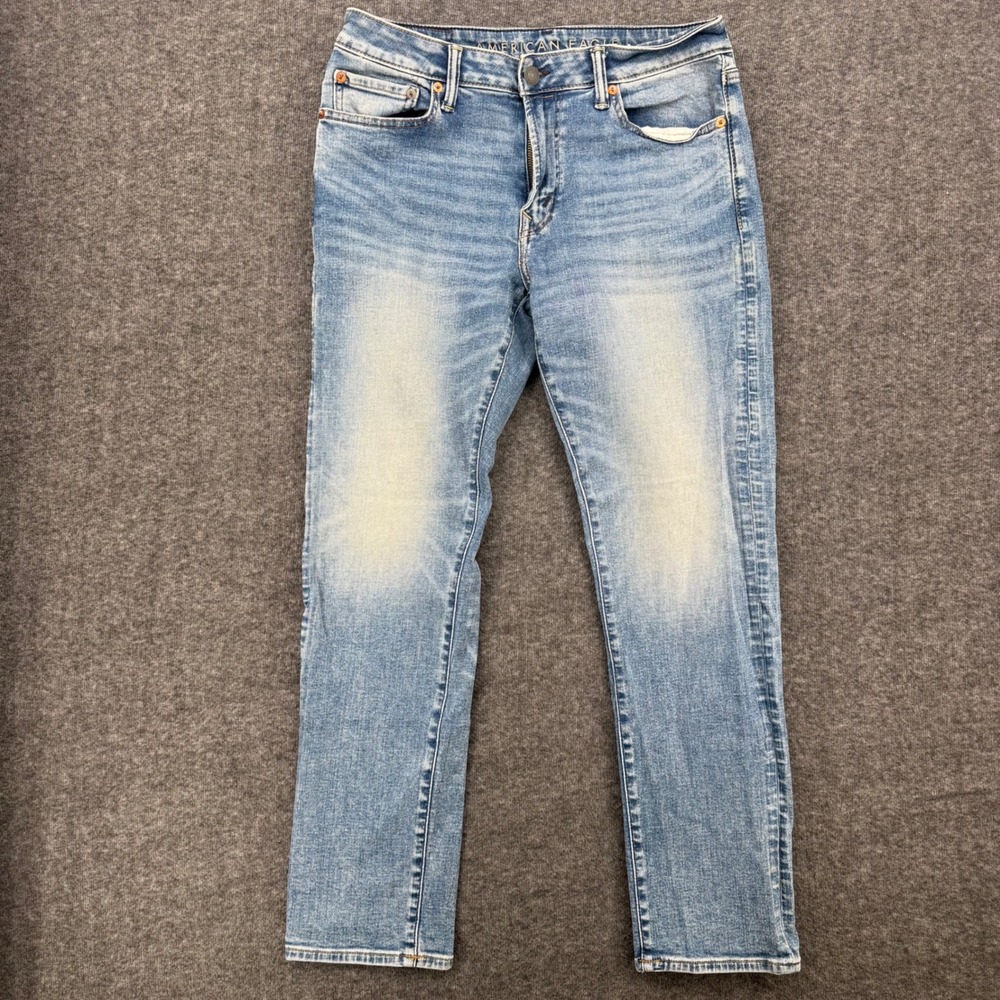 American Eagle Slim Fit Light Wash Blue Denim Jeans 32 Stretch Cotton Preppy